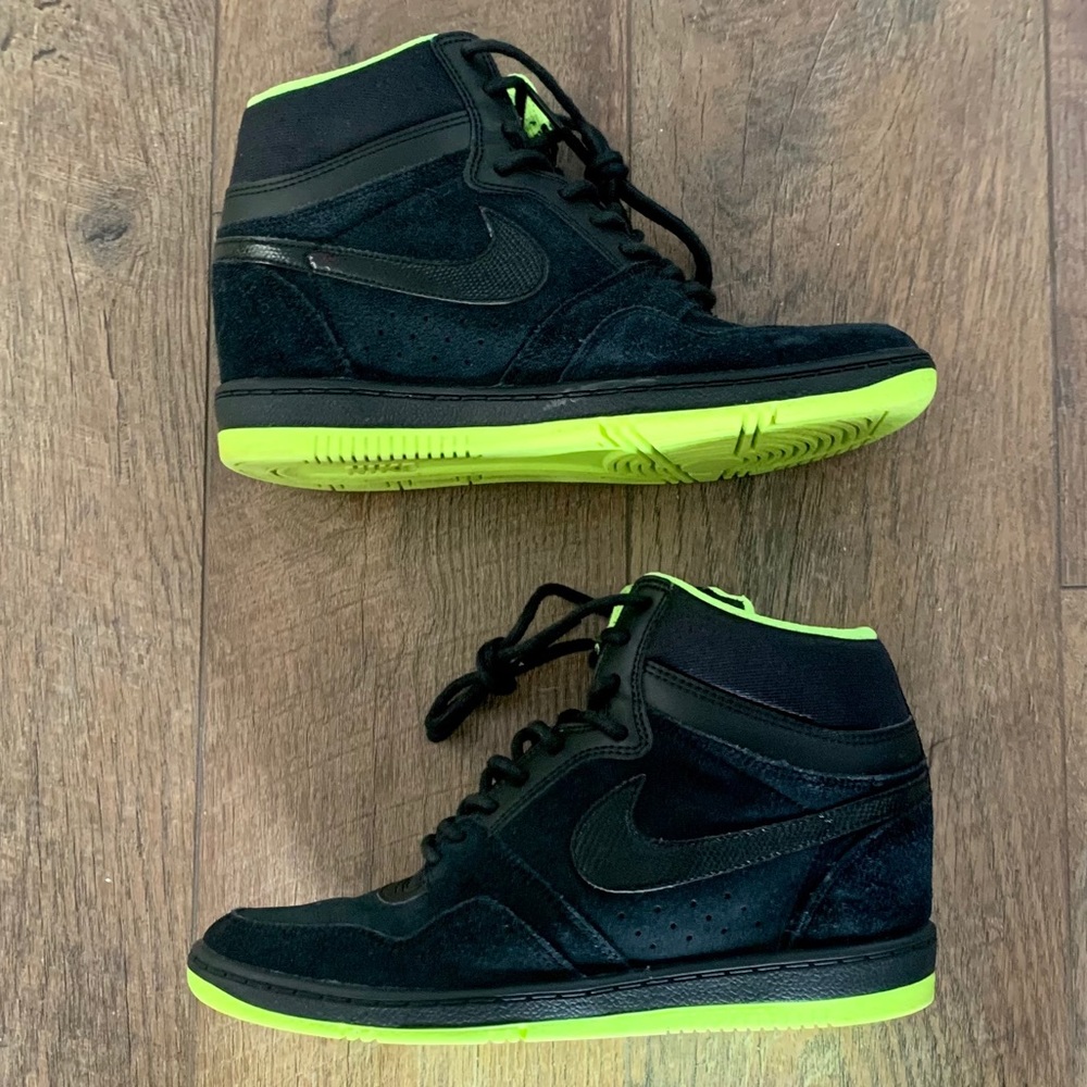 RARE Nike Sky Hi Dunk Wedge Sneakers W 8.5 Black/Neon Green